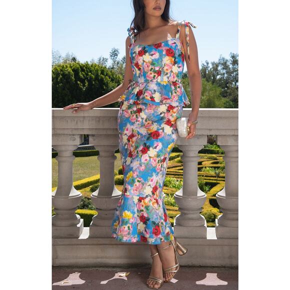 Show Me Your Mumu Pauline Peplum Dress in Blissful Garden Gala L - Picture 1 of 9